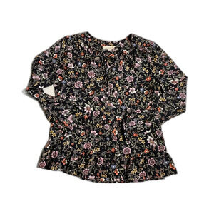 LOFT Rayon Boho Peasant Blouse Floral Navy Cottagecore BOHO Small Country